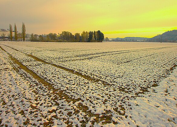 Der erste Schnee in unberührter Landschaft