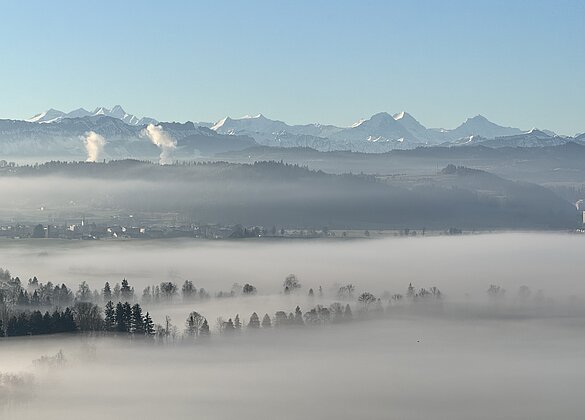 Eiger,Mönch und Jungfrau übers Wauwilermoos gesehen