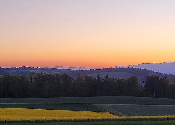 Blick Richtung Jura im glühenden Sonnenuntergang