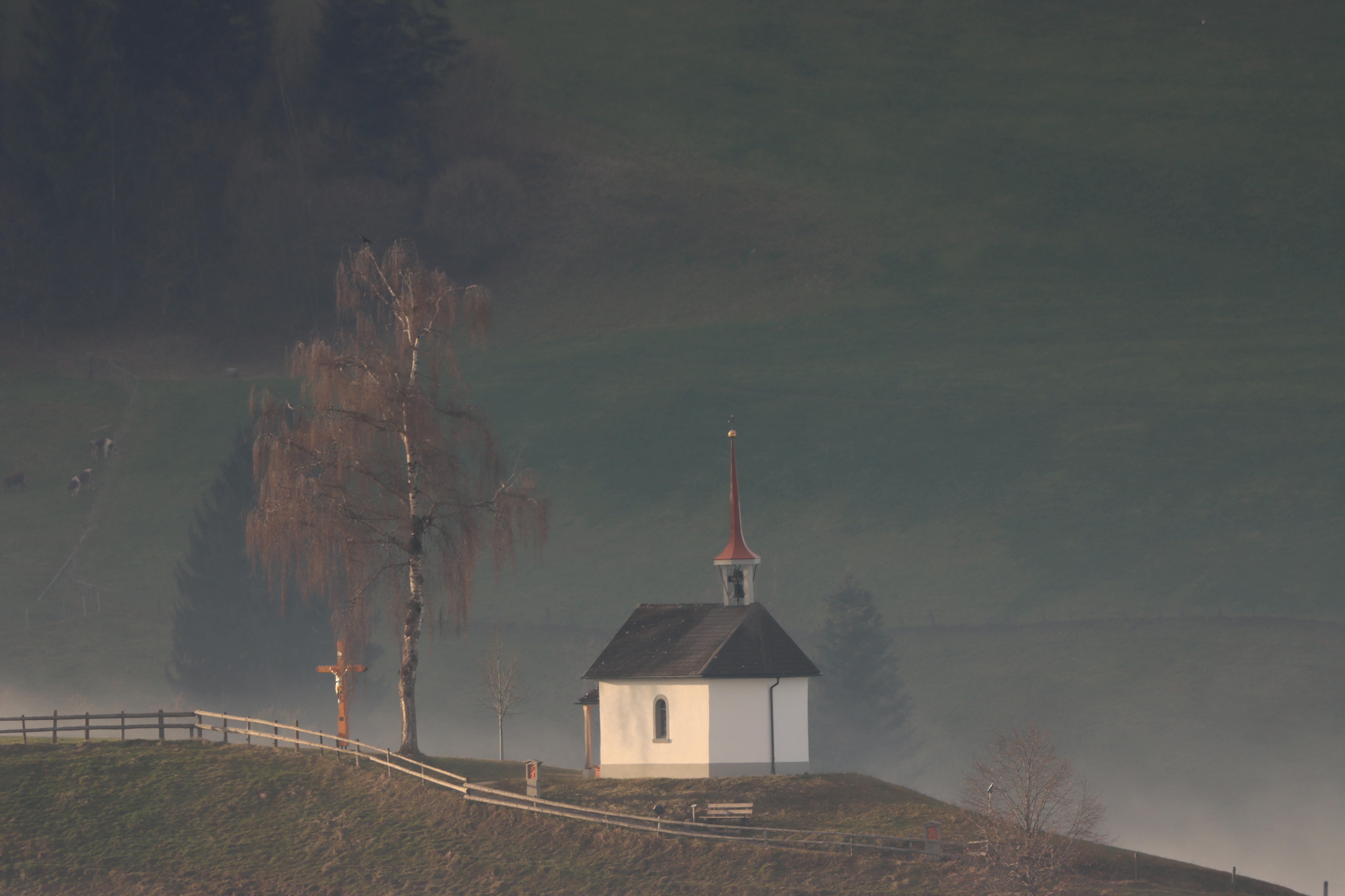  die Heubergkapelle hat es über die Nebelgrenze geschafft