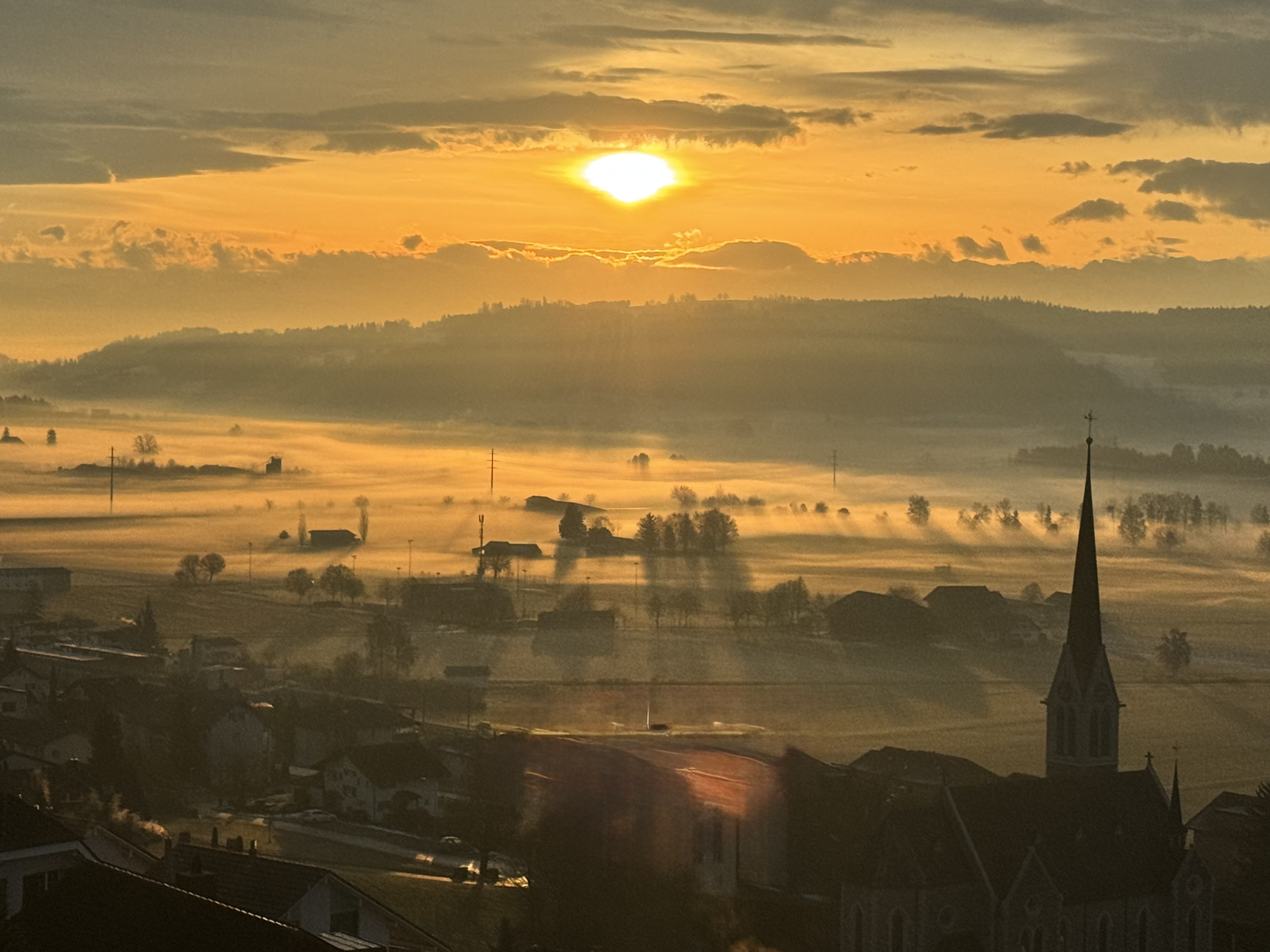 Goldener Morgen mit Sonne und Nebel,Wauwilermoos 